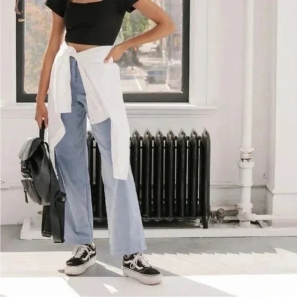 Smash&Tess High Waisted City Wide Leg Corduroy Ankle Grazer Pants Pacific Blue L